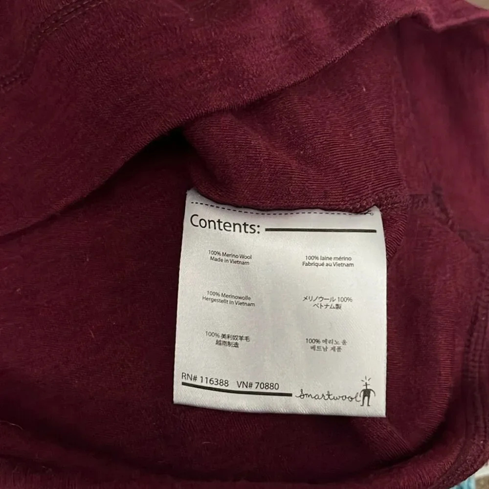[L]SmartWool Burgundy LS Merino Wool 1/4 Zip Sweater Base Layer - Picture 8 of 8